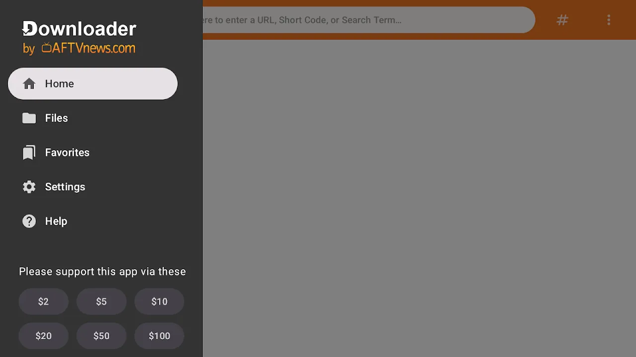 Downloader : écran d'accueil avec le champ Enter a URL