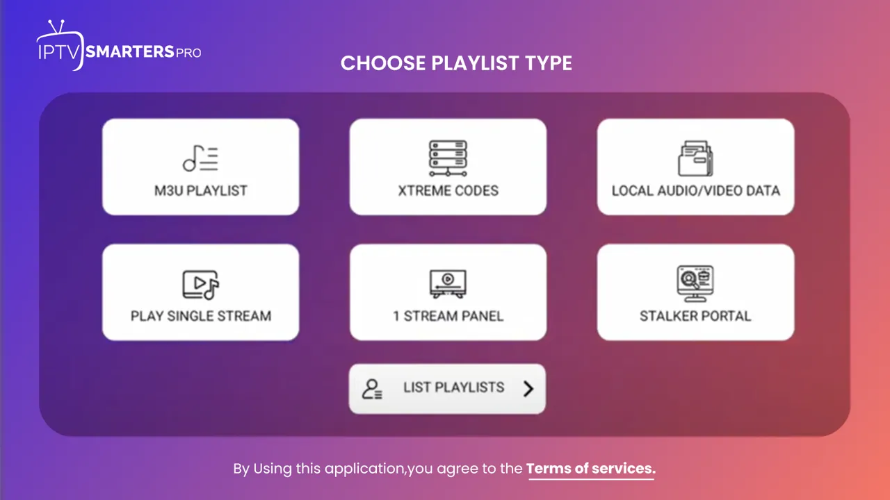 IPTV Smarters Pro : écran Choose playlist type avec l'option Xtreme Codes