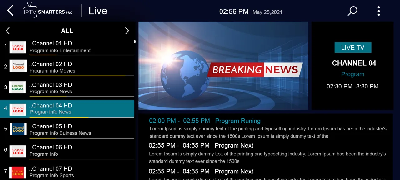 IPTV Smarters Pro : chaînes en direct avec guide des programmes